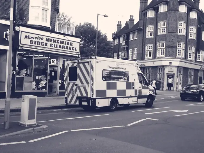 An NHS ambulance on a UK high street